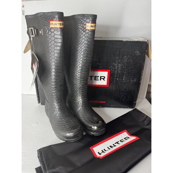 NEW Hunter Hunter Carnaby Boa Snake Rain Boots Black EU 35 36 US 5 UK 3 - Picture 4 of 12